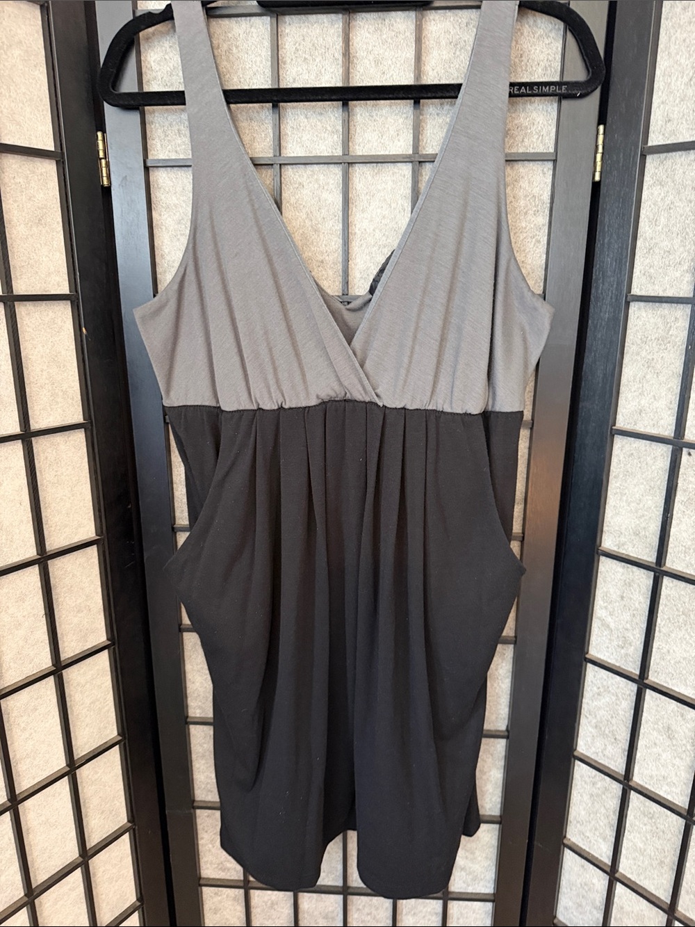Women's Two-Tone Deep Plunge Party Dress - Gray & Black